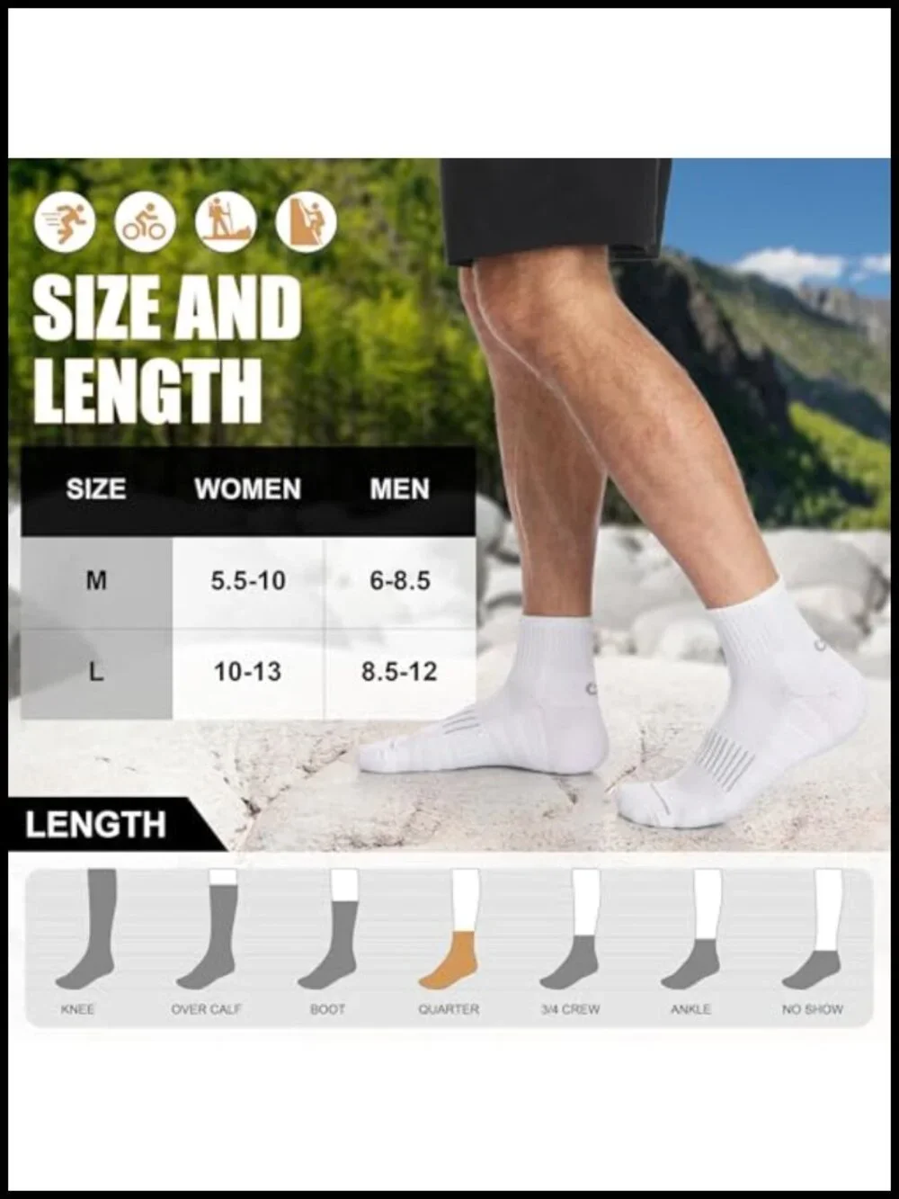 Merino Wool Quarter Socks for Men Women, Hiking Running, Cushioned Compression,